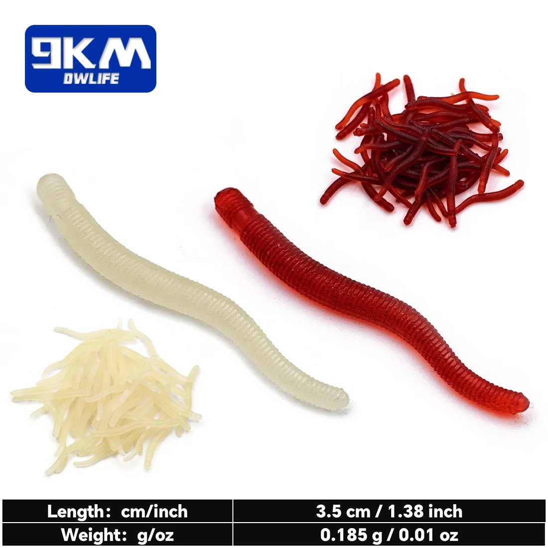 50Pcs Soft Plastic Worms Lure 3.5cm Silicone Swimbait Shad Grub Worm Bait Lifelike Fake Earthworm Bloodworm Artificial Bait Bass