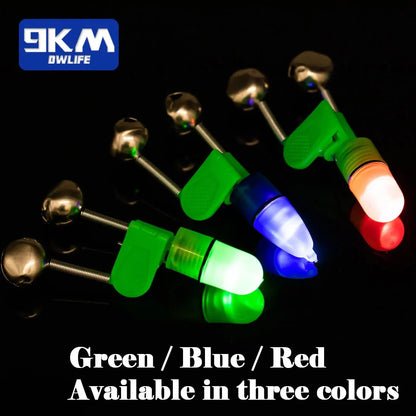 10Pcs Fishing Bells for Rods Bite Bait Alarm Light Clip Night Twin Bells Ring Night Sea Fishing with LED Light Catfishing Tackle