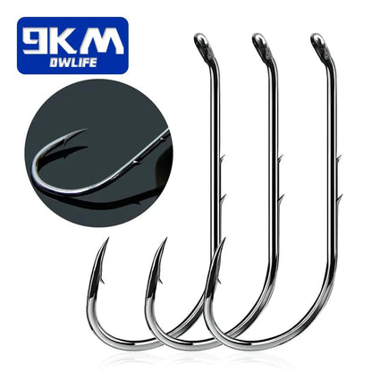 9KM Baitholder Fishing Hooks 50~200Pcs Live Bait Hook Barbed Shank Down Eye Offset Circle Hook Carp Fishing Jig Worm Hook Tackle