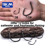 Load image into Gallery viewer, 9KM Circle Hooks 25~50Pcs Saltwater Fishing Hooks Offset 3X Strong Wide Gap Live Bait Catfish Fishing Eagle Claw Circle Hooks
