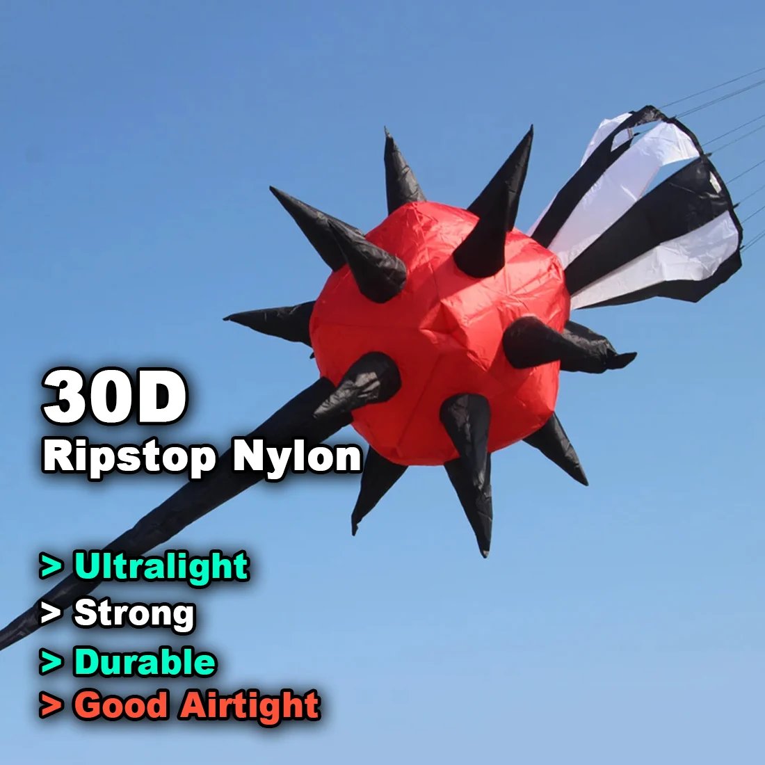 9KM 5.2m Spikey Balls Kite Line Laundry Kite Pendant Soft Inflatable Show Kite for Kite Festival 30D Ripstop Nylon with Bag