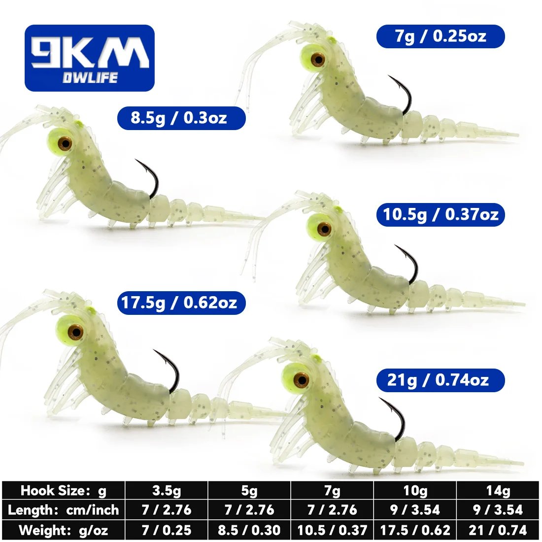 9KM Soft Shrimp Lures 7~8.5g Bass Lures Saltwater Shrimp Bait