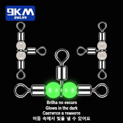 3 Way Swivels 15~60Pcs Three Way Fishing Swivel Tackle Saltwater Fishing Barrel Swivel Fishing Line Connector With Glow Beads