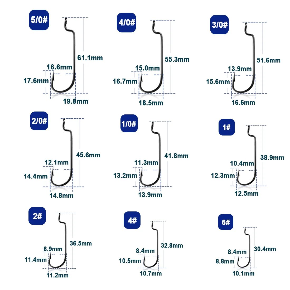 9KM Fishing Offset Worm Hooks  EWG  Wide Gap Barbed