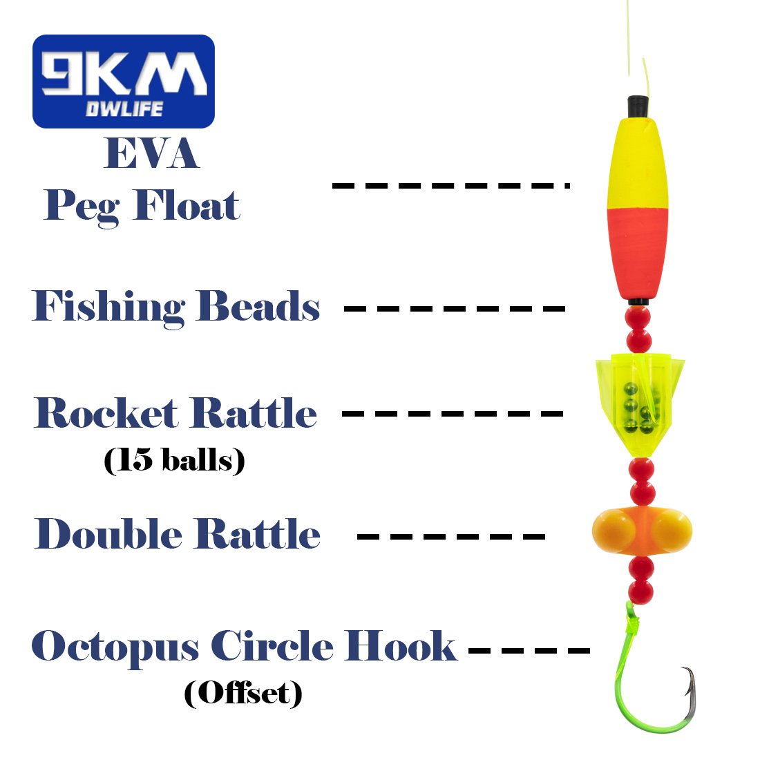 9KM 5pcs Catfish Rig with Circle Hooks Chunky Rigs for Catfishing Rattles Float Beads Freshwater Fishing Tackle