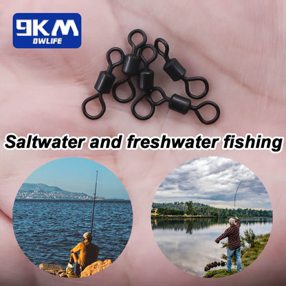 9KM Carp Fishing Swivel 30~60Pcs Big Eye Swivels Matt Black Carp Fishing Terminal Tackles Rolling Swivel Solid Rings Connector