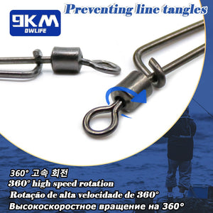 9KM Rolling Swivel Coastlock Snap Clips 25Pcs~100Pcs Fishing Connector Stainless Steel Carabiner Quick Change Snap Terminal