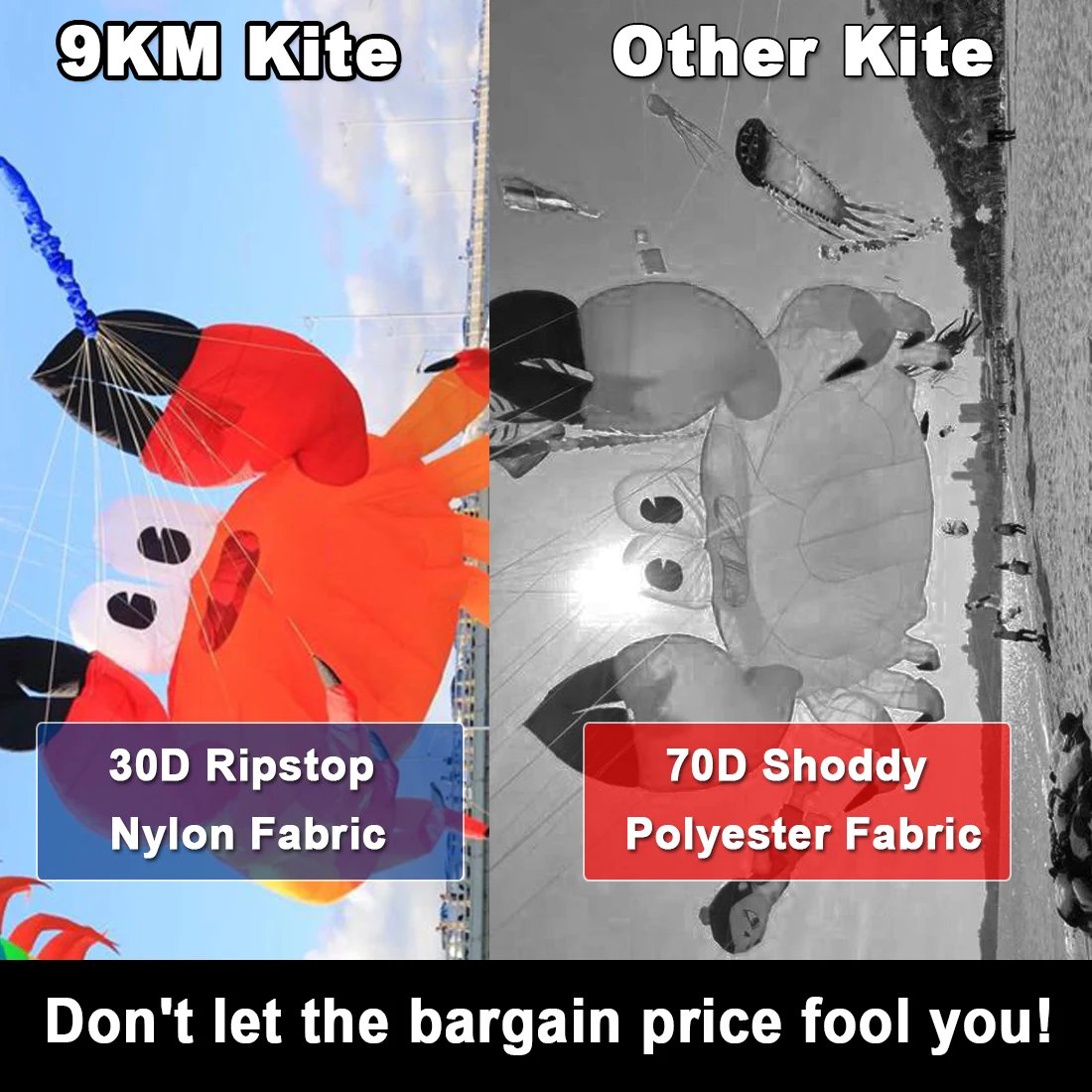 9KM 3.2m Crab Kite Line Laundry Kite Pendant Soft Inflatable Show Kite for Kite Festival 30D Ripstop Nylon with Bag