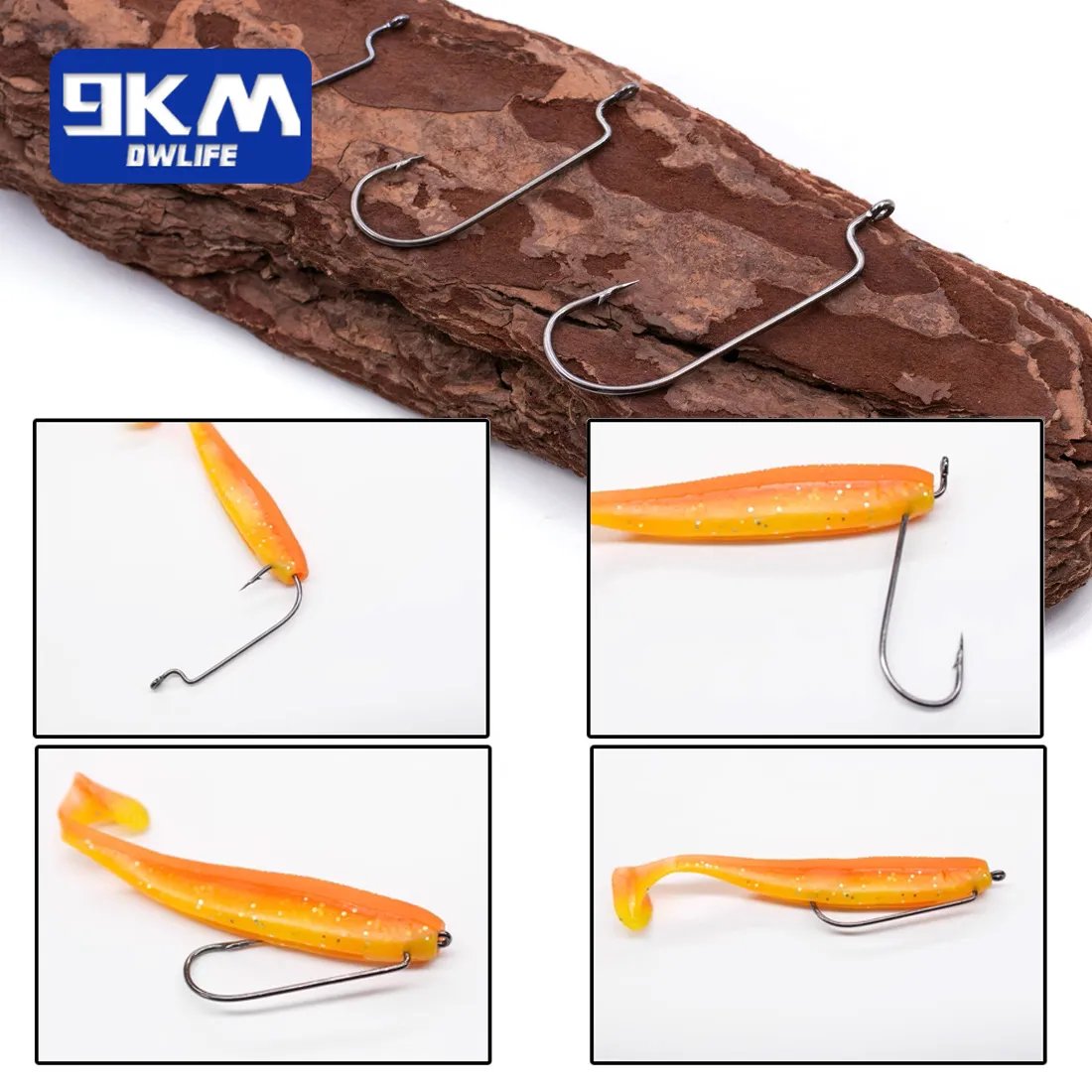 9KM Fishing Offset Worm Hooks 50~200Pcs High Carbon Steel EWG Hooks for Bass Fishing Worm Hooks Wide Gap Barbed Shank Saltwater