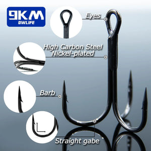 9KM Fishing Treble Hooks High Carbon Steel Brabed Sharp Triple Hook
