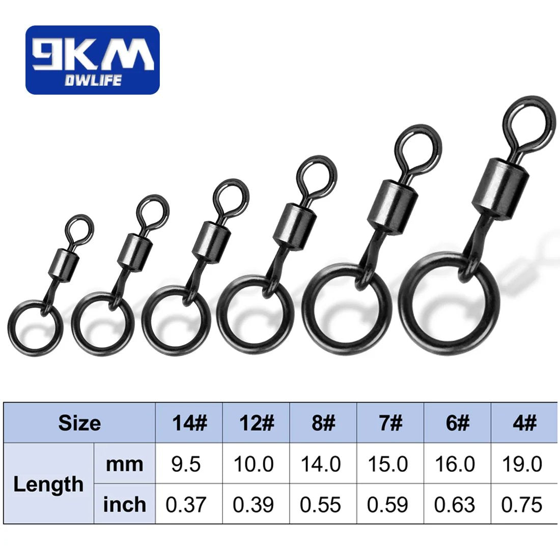 9KM Carp Fishing Swivel 30~60Pcs Quick Change Rolling Swivel With Ring