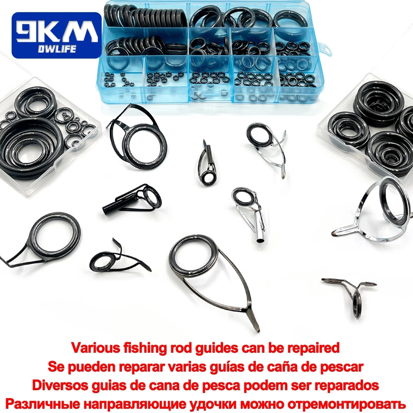 14pcs Silicone and Ceramic Fishing Rod Guides Repair Kit Rod Tips Eye Rings