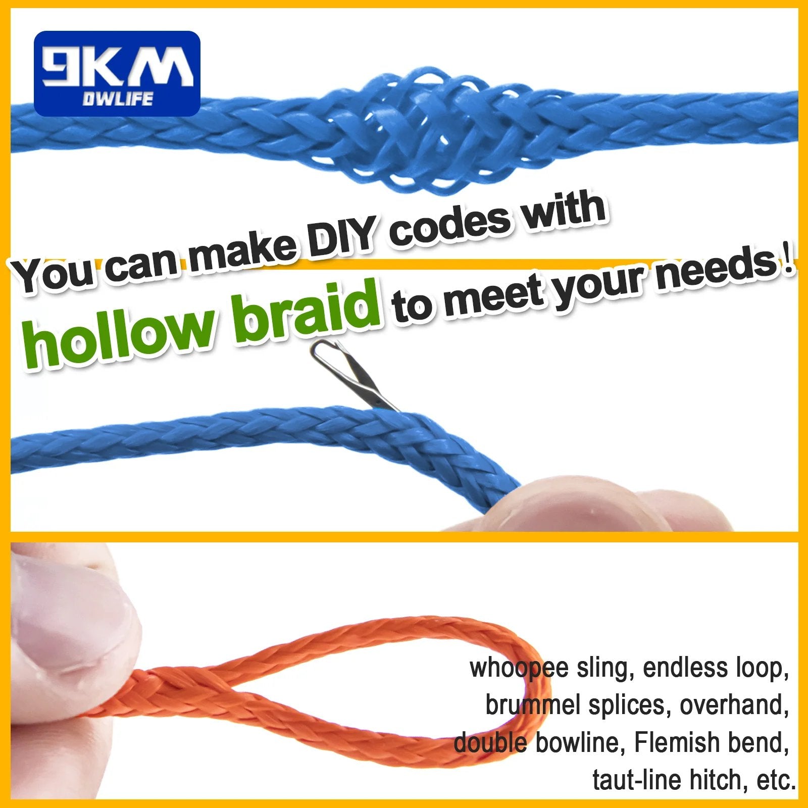 9KM UHMWPE Cord 0.8~1.6mm Hollow Braided Rope