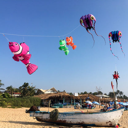 9KM 5m Clownfish Kite Line Laundry Soft Inflatable Show Kite for Kite Festival 30D Ripstop Nylon with Bag