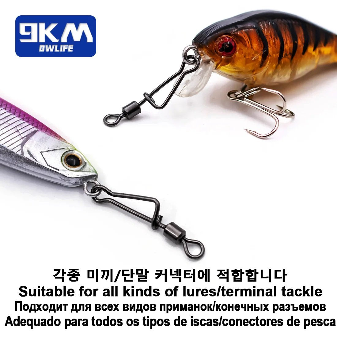 9KM Fishing Snap Swive 50~200Pcs Italian Snap with Rolling Swivels Fishing Lure Connector Coastlock Snaps Fishing Tackle Accessories