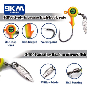 Fishing Jig Head Hooks with Spinner - Underspin Crappie Fishing Jighead with Willow Blade Fishing Lure Hook Saltwater Freshwater