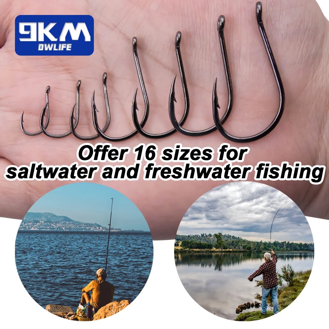 9KM Fishing Hooks 50~200Pcs Saltwater Fishing J Hooks Strong Sharp Needle Point Barbs Ringed Eye Saltwater Fishing Octopus Hooks