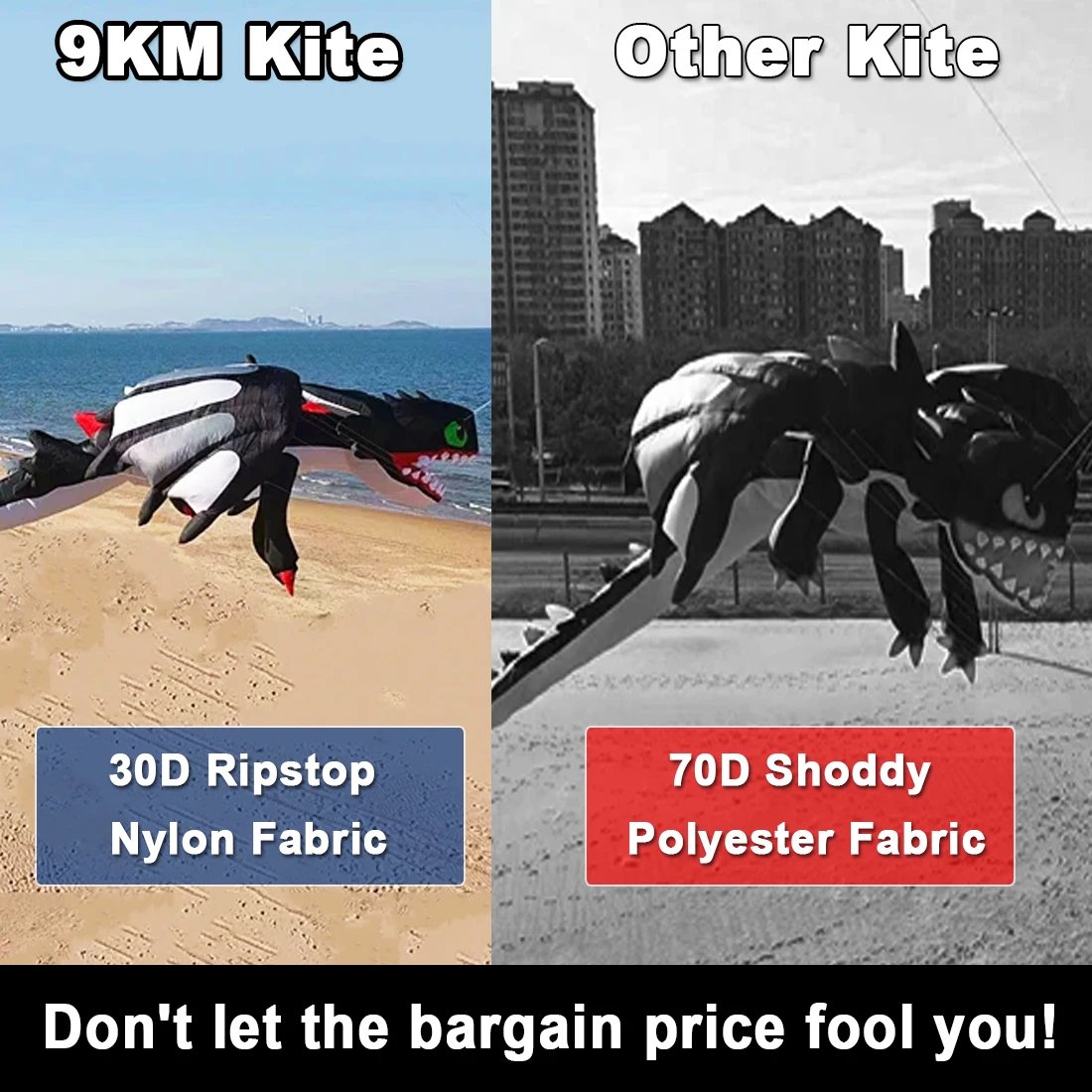 9KM 12m Black Dragon Kite Line Laundry Kite Soft Inflatable 30D Ripstop Nylon with Bag for Kite Festival (Accept wholesale)