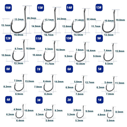 9KM Fishing Hooks 50~200Pcs Saltwater Fishing J Hooks Strong Sharp Needle Point Barbs Ringed Eye Saltwater Fishing Octopus Hooks