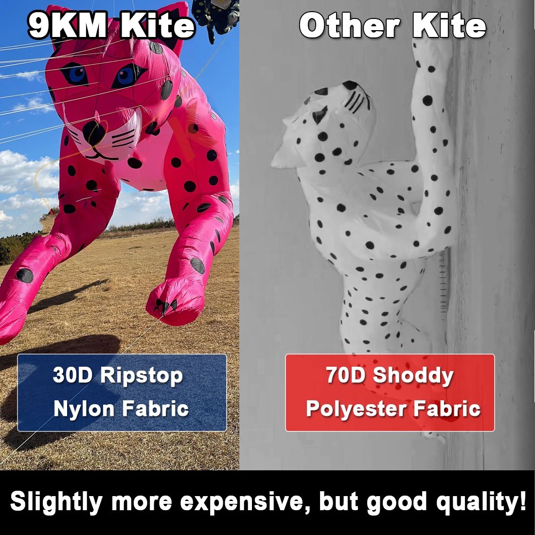 9KM 10m Leopard Kite Line Laundry Kite Pendant Soft Inflatable Show Kite for Kite Festival 30D Ripstop Nylon with Bag