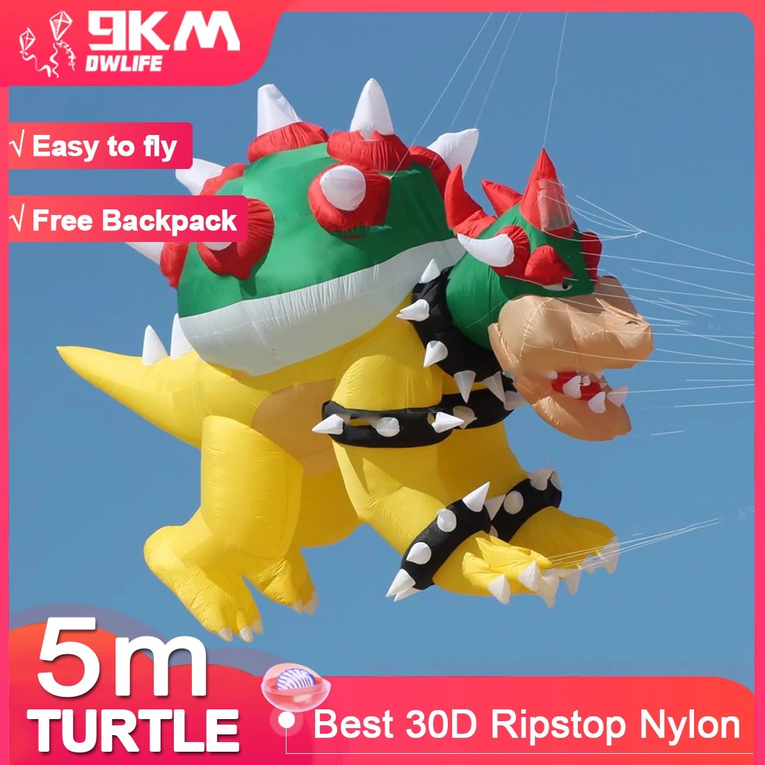 9KM 5m Dragon Turtle Kite Line Laundry Kite Soft Inflatable 30D Ripstop Nylon