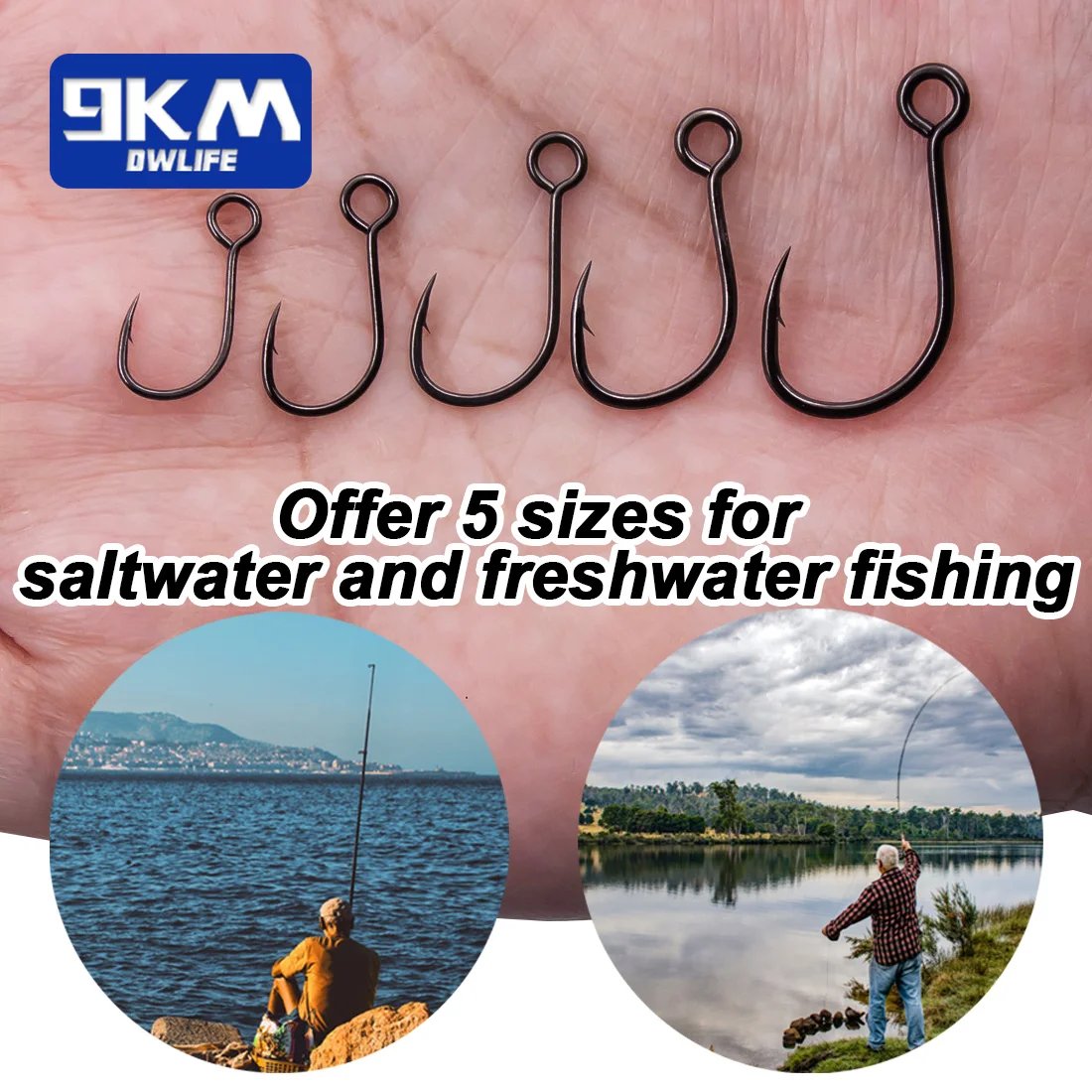 9KM Inline Single Hooks 50~200Pcs Siwash Hooks Saltwater Fishing Lures Replacement Hooks Strong Sharp Needle Point Ringed Eye