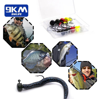 9KM Ned Rig Jighead Fishing - 10pcs Jig Heads Hooks Weedless Shroom-Shaped Weight Head for Crappie Bass Fishing Lure Freshwater