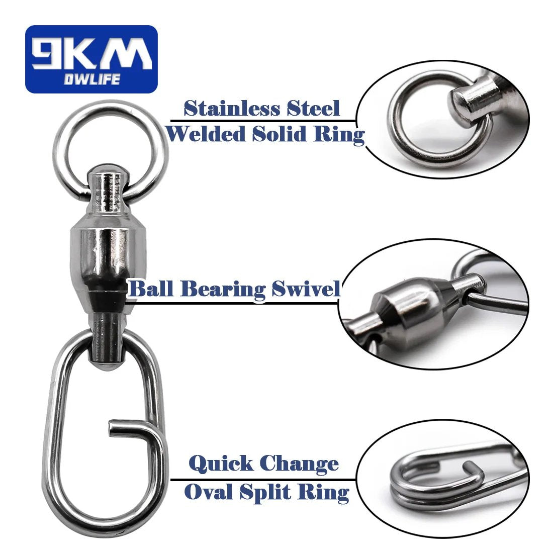 Fishing Swivels Snap Ball Bearing Swivel 25~100Pcs Stainless Split Ring