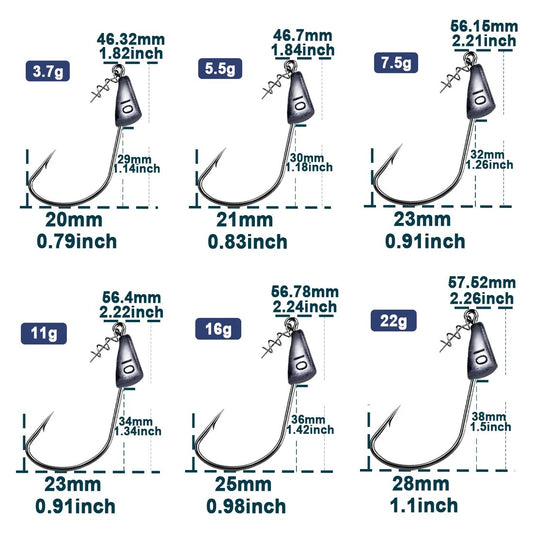 9KM Weighted Fishing Hooks Jig Head 5~15Pcs