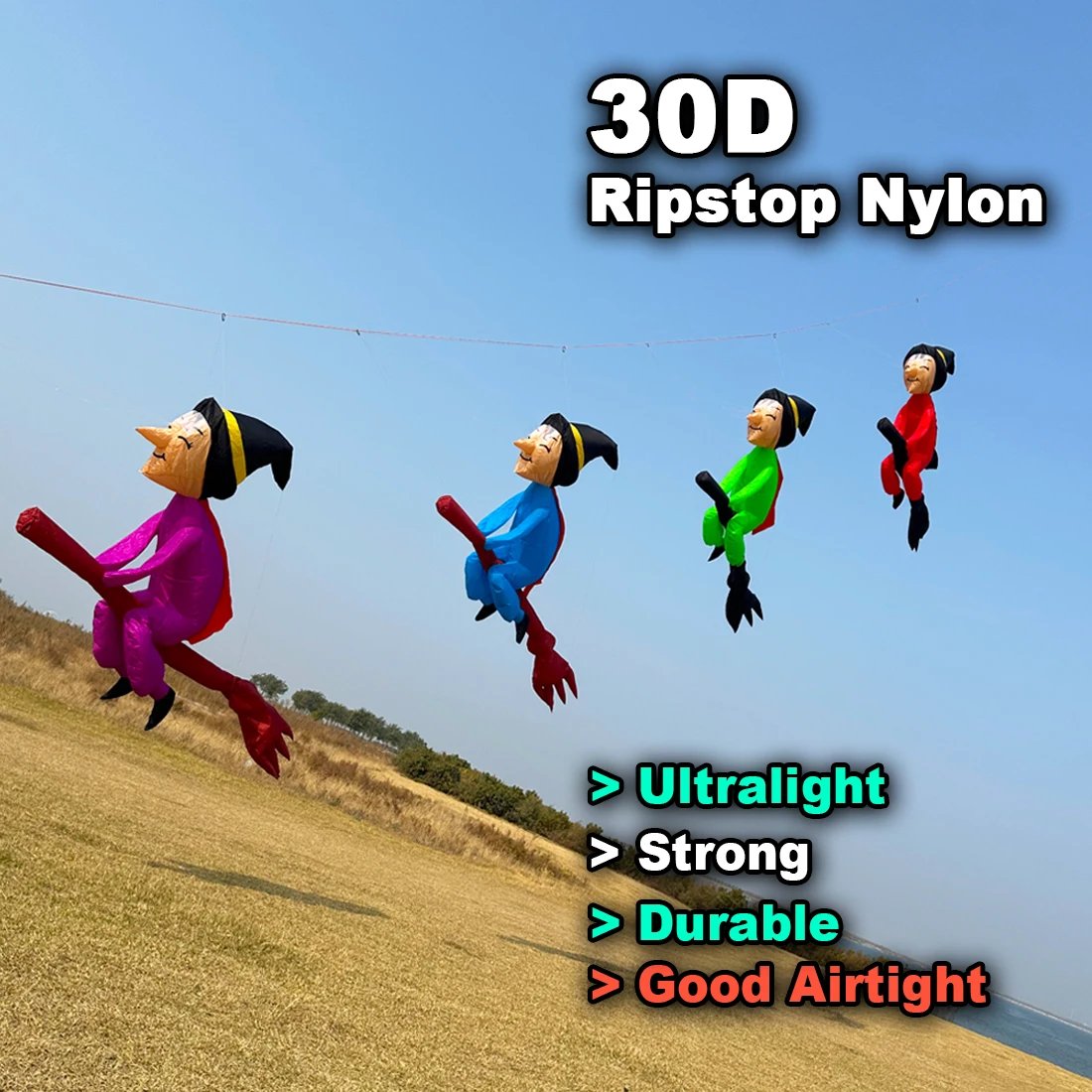 9KM 4m Sorceress Kite Line Laundry Kite Pendant Soft Inflatable Show Kite for Kite Festival 30D Ripstop Nylon with Bag