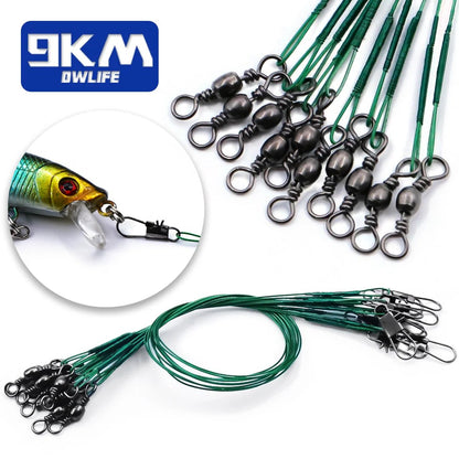 9KM Fishing Leaders Line Stainless Steel Wire with Swivels Snap Connect Fishing Tackle Lures Hooks Saltwater&Freshwater 10~30Pcs