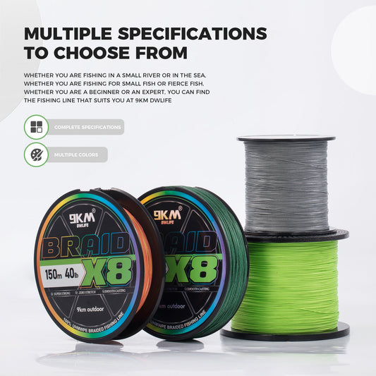 9KM Braided Fishing Line 8X Strands 15lb~120lb PE Line 150m/300m/500m Fishing Accessories for Saltwater & Freshwater