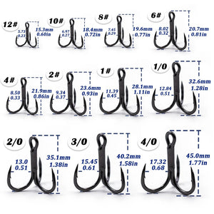 9KM 4X Fishing Treble Hooks 25~100Pcs High Carbon Steel Brabed Sharp Replacement Fishing Hooks 