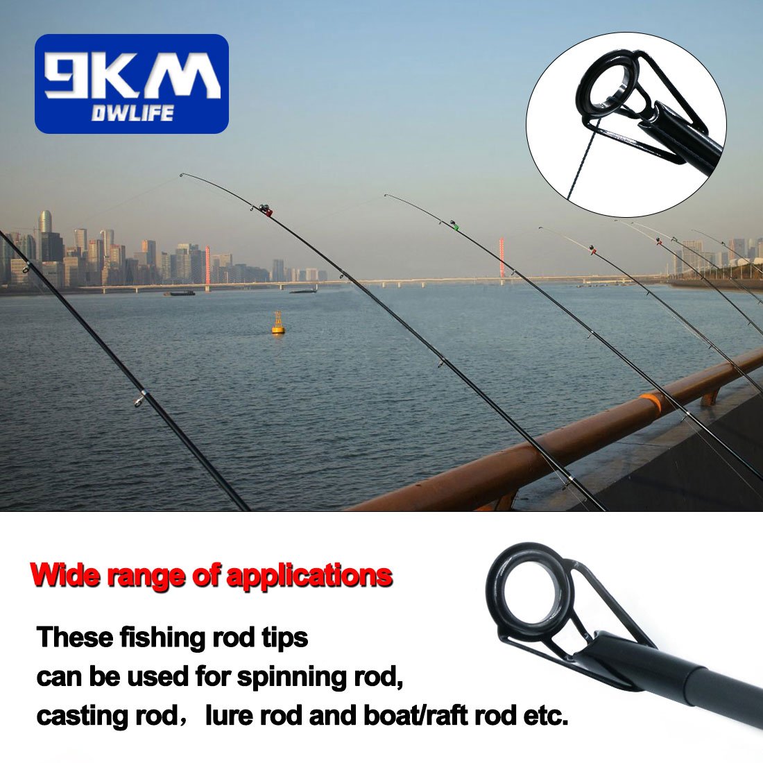 5Pcs Fishing Rod Tip Guides Repair Kit Stainless Steel Frames Ceramics Rings Black Rod Building Guide Eye Building Repair 6#~16#