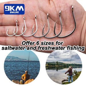 9KM Fishing Hooks Saltwater Live Bait Hooks 25~100Pcs Circle Hooks Catfish Hooks Wide Gap Non-offset Hook Bass Octopus Barb Hook