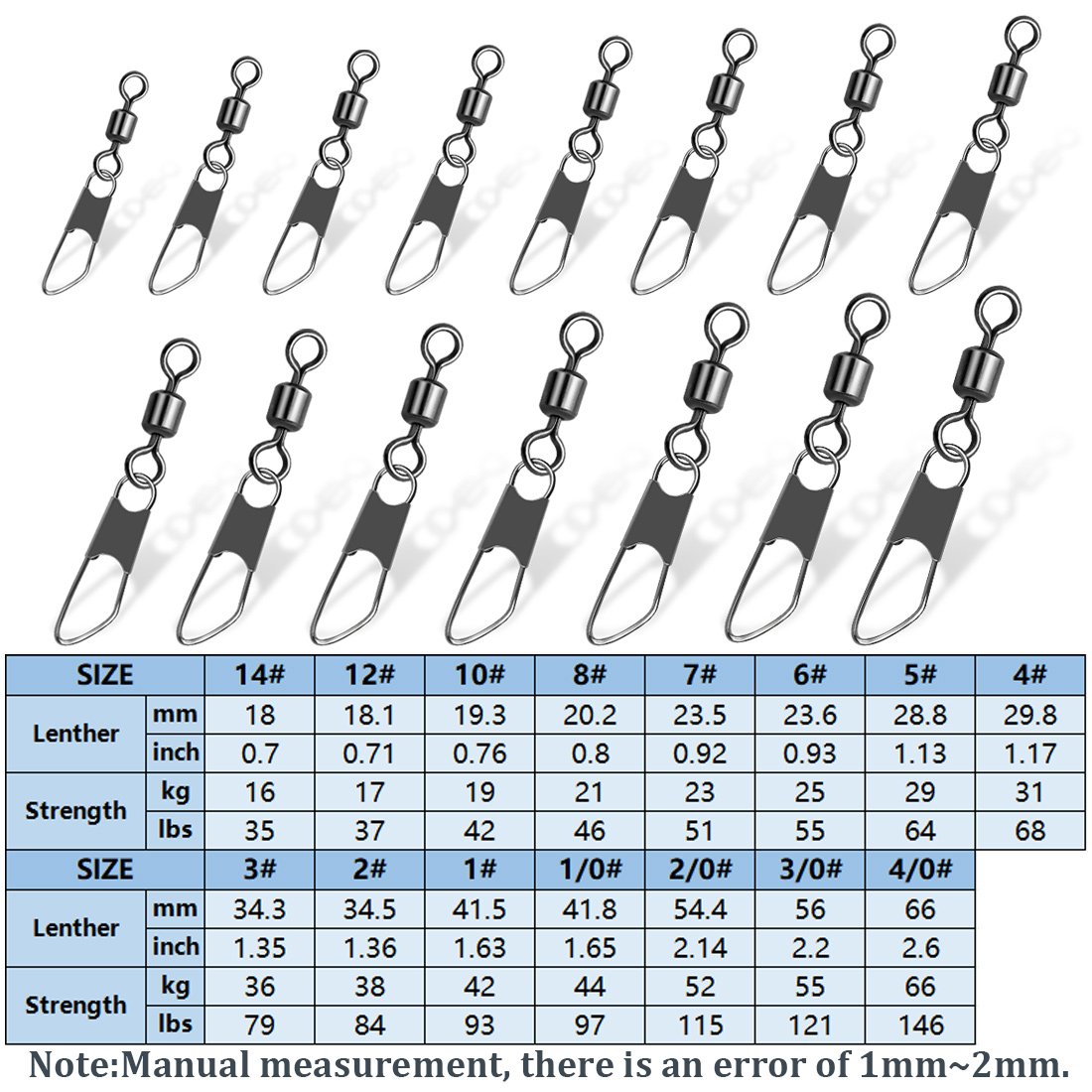 Fishing Rolling Swivel with Safety Snap Quick Change Snap Saltwater Fishing Lure Connector High Strength Freshwater Clips Tackle