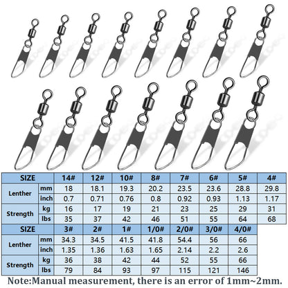 Fishing Rolling Swivel with Safety Snap Quick Change Snap Saltwater Fishing Lure Connector High Strength Freshwater Clips Tackle