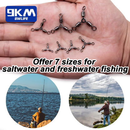 3 Way Swivels 15~60Pcs Three Way Fishing Swivel Tackle Saltwater Fishing Line Connectors Rolling Swivels Catfish Accessories