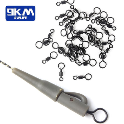 9KM Carp Fishing Swivel 30~60Pcs Big Eye Swivels Matt Black Carp Fishing Terminal Tackles Rolling Swivel Solid Rings Connector