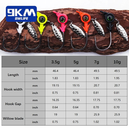 Underspin jig Heads Crappie Fishing Hooks 3.5~10g Swimbait Jig Head Hook 3D Eye Spinner Willow Blade for Fishing Lure Tackle Box