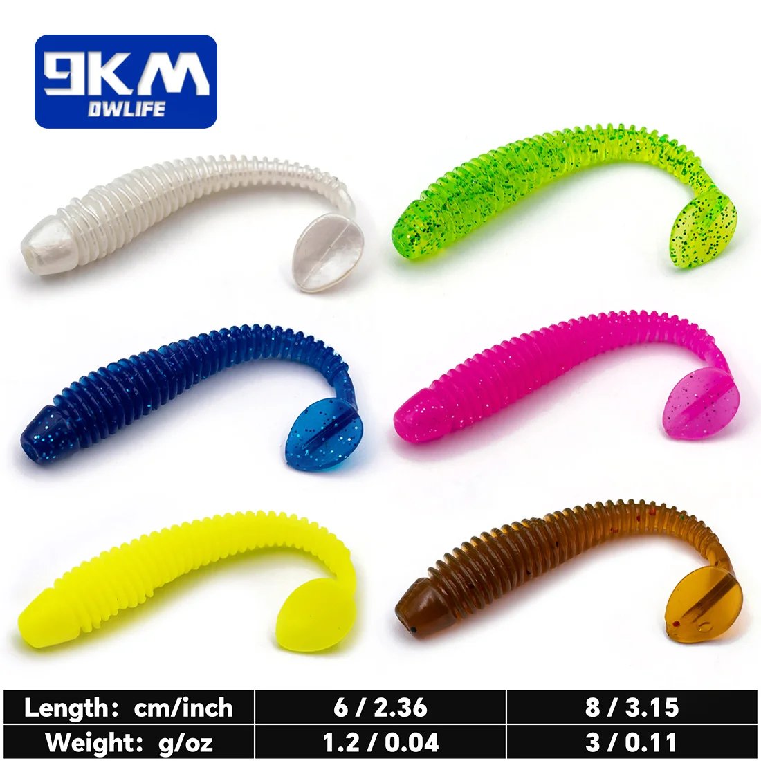 15Pcs T-Tail Grub Worm Baits Artificial Silicone Soft Lures