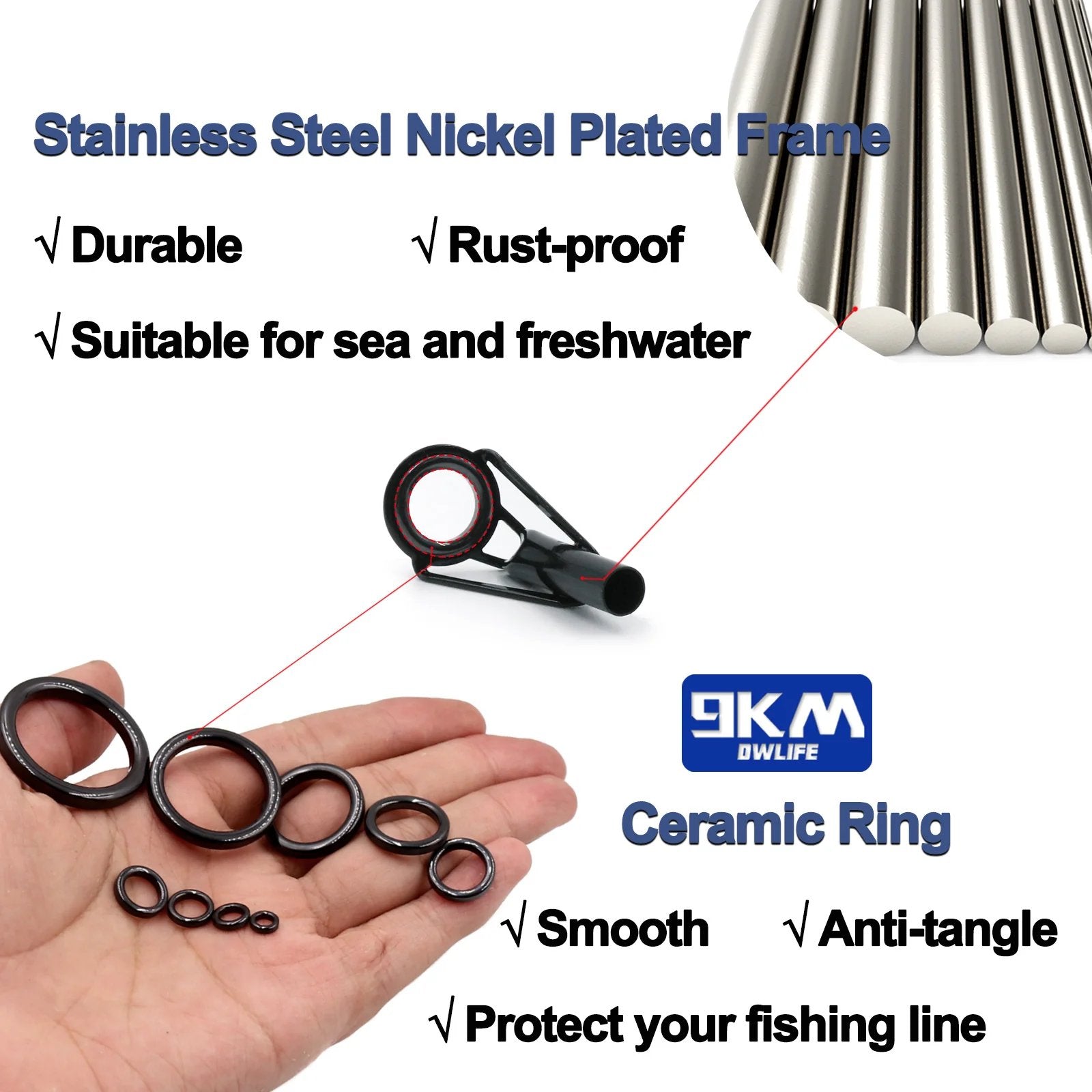 26Pcs Fishing Rod Repair Kit Ring Wear Resistant Ceramic Guide Ring Rod Eye  Replacement Kit Fishing