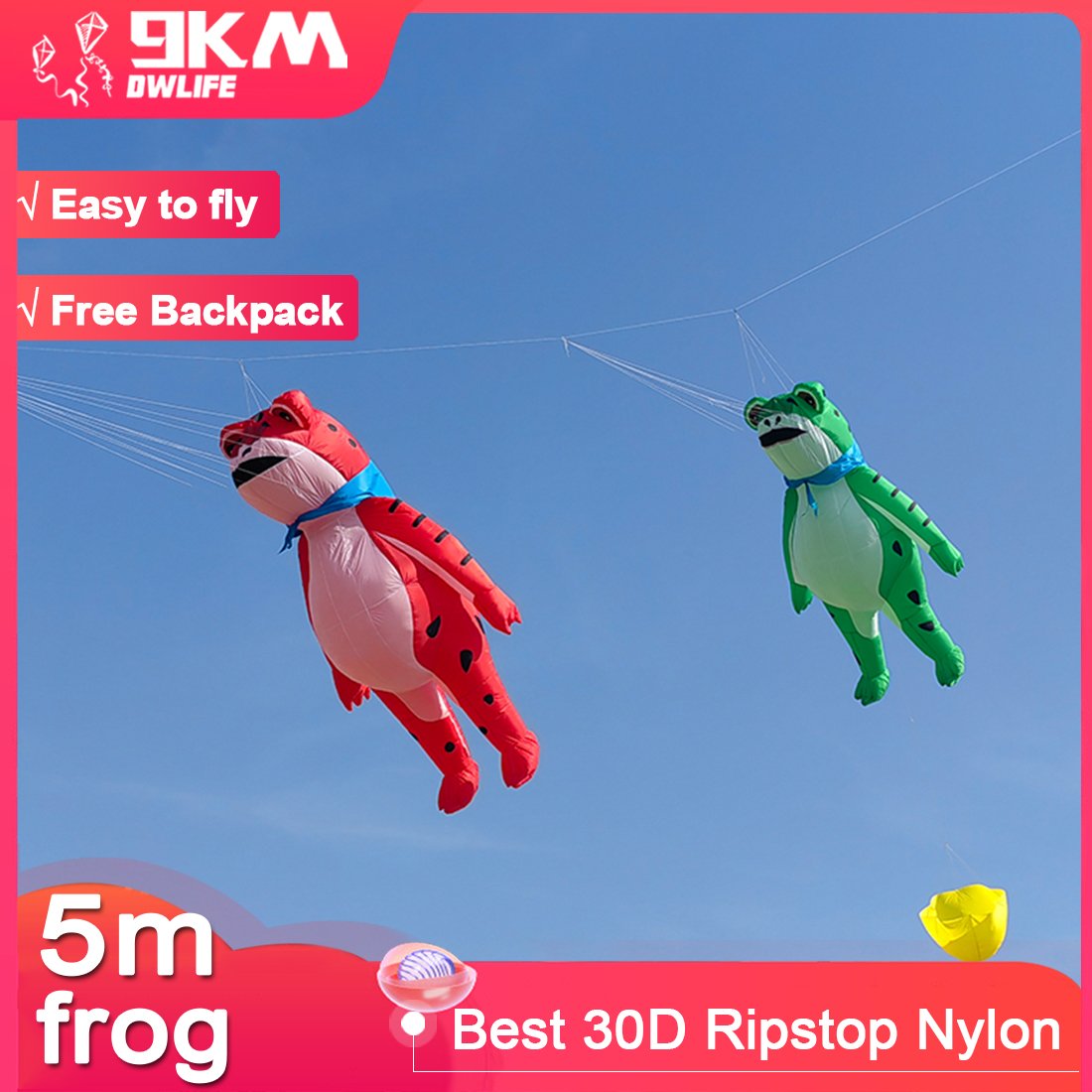 9KM 5m Frog Kite Line Laundry Pendant Soft Inflatable Show Kite for Kite Festival 30D Ripstop Nylon Fabric (Accept wholesale)