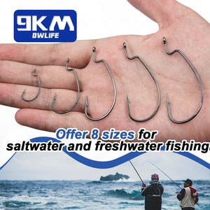 9KM Worm Hooks 25Pcs Ewg Hook for Bass Fishing Hooks, Texas Rig Saltwater Fishing Offset Hook Freshwater