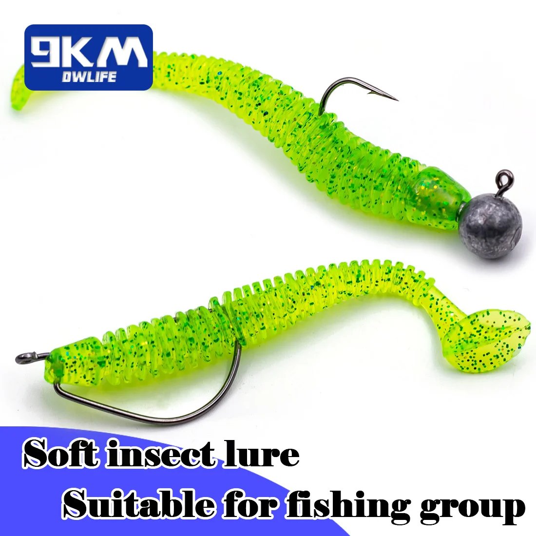 15Pcs T-Tail Grub Worm Baits Artificial Silicone Soft Lures