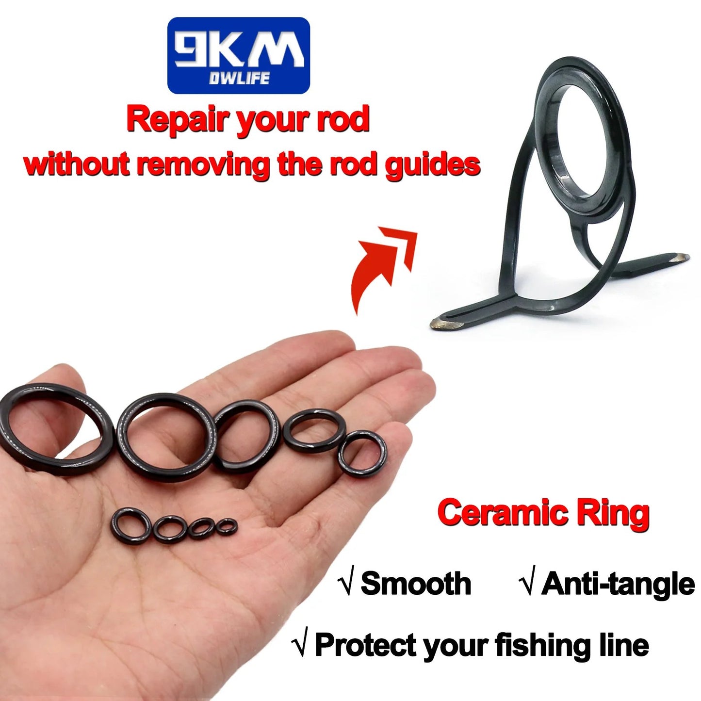 26Pcs Fishing Rod Repair Kit Ring Wear Resistant Ceramic Guide Ring Rod Eye Replacement Kit Fishing Rod Guides Alconite Ring Set