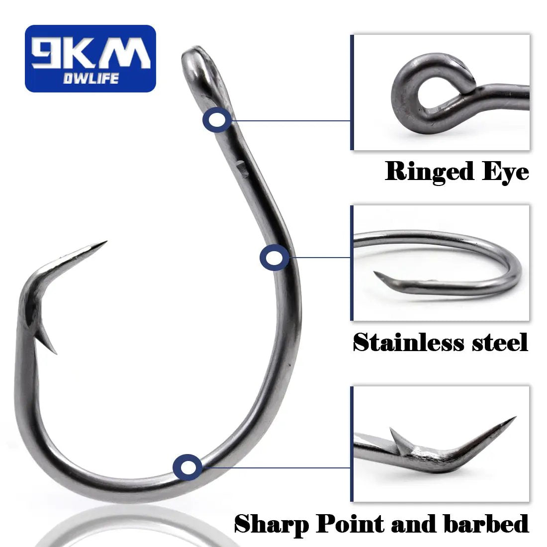 Saltwater Fishing Circle Hooks 25~100Pcs Giant Fishing Hook In-line Catfish Hooks Stainless Steel Shark & Swordfish &Tuna Hook