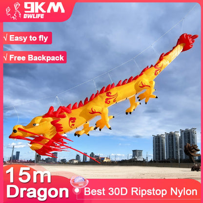 9KM 15m Dragon kite  Line Laundry Kite Soft Inflatable 30D Ripstop Nylon with Bag for Kite Festival