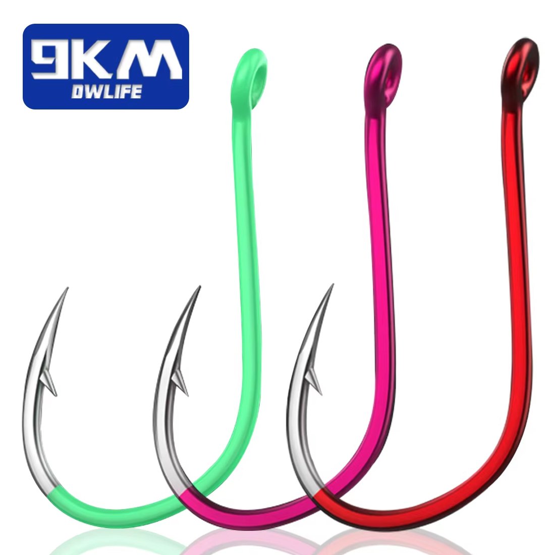 9KM 25~50Pcs Octopus Fishing Hooks Saltwater Fishing J Hooks Strong Sharp Needle Point Barbs Ringed Eye Saltwater Fishing