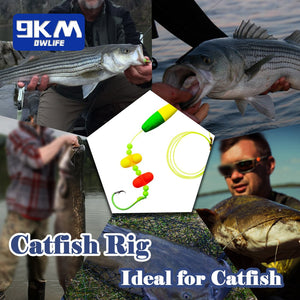 9KM 5pcs Catfish Rig with Circle Hooks Chunky Rigs for Catfishing Rattles Float Beads Freshwater Fishing Tackle